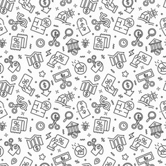 Rate cut seamless pattern with thin line icons: cutting price, cost reduction, sale, discount, receipt, loyalty card, interest. Modern vector illustration.