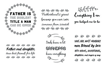 Father's day, Dad, children Quotes Sayings vector set