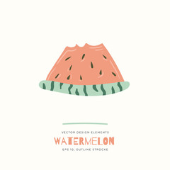 Watermelon fruit illustration in hand-drawn style. Vector repeat background for colorful summer fabric.