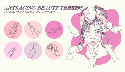 professionally designed modern Neutral nude outline Beauty and spa Instagram highlight icons, stories, covers ideal for beauty bloggers, salons and spas
