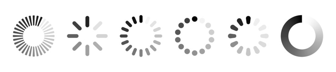 Loading icon set. Buffer loader or preloader. Donload or Upload. Collection of simple web download. Vector illustration.