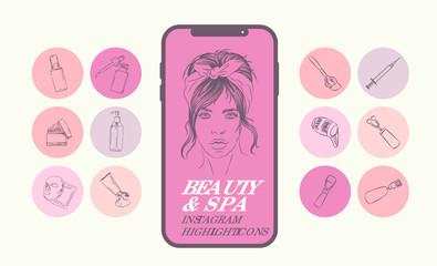 professionally designed modern Neutral nude outline Beauty and spa Instagram highlight icons, stories, covers ideal for beauty bloggers, salons and spas