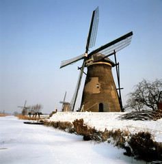 Windmill in Holland at winter period with snow and ice