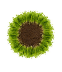 Cercle de terre entouré d'herbe, concept nature