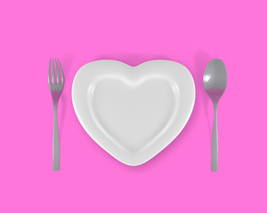 cutlery plate love food pink 3d illustration