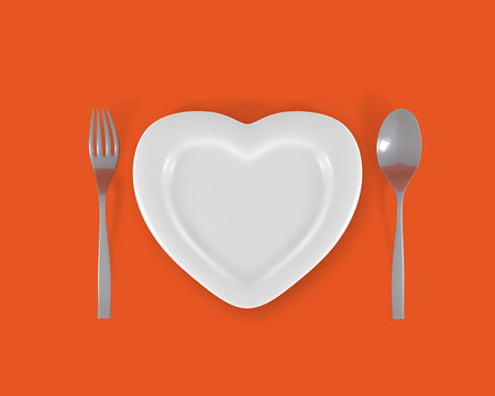 Cutlery Plate Love Food Orange 3d Illustration