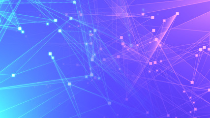 Abstract purple violet polygon tech network with connect technology background. Abstract dots and lines texture background. 3d rendering.