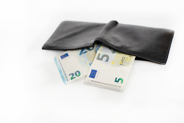 Money is falling out of the wallet. to remain without money during quarantine isolation of the coronovirus. isolate on white background. last money