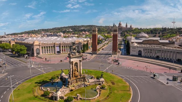 Barcelona Spain Time Lapse 4K, City Skyline Timelapse At Barcelona Espanya Square Nobody Empty Due To Coronavirus Covid-19 Lockdown