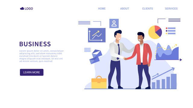 Business partners concept. Young successful businessmen shaking hands. A profitable partnership between two men. The appropriate landing page for the site or mobile version. Professional partnership.