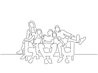 Fototapeta na wymiar People at home isolated line drawing, vector illustration design.