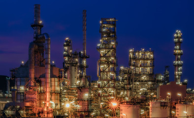 Twilight scene of oil and gas refinery plant petrochemical industrial