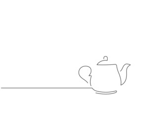 Teapot and coffee isolated line drawing, vector illustration design.
