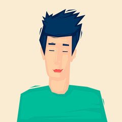 Man smiles, good mood, success. Flat illustration