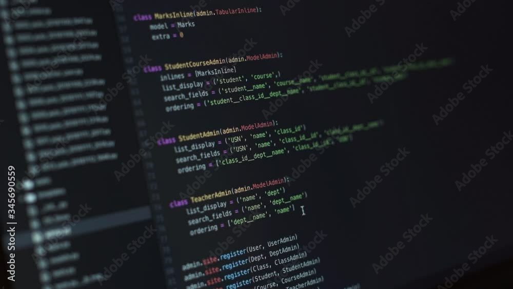 Wall mural close-up shot of a display with a programming code being written during pandemic covid-19 coronaviru
