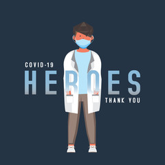 Covid 19 flat illustration heroes doctor vector design