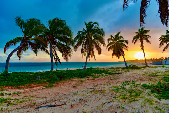 Colorful Tropical Sunset On Anguilla Island Caribbean Sea