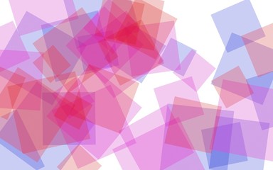 Multicolored translucent squares on white background. Red tones. 3D illustration