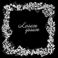 Monochrome frame made of twigs. Vector illustration