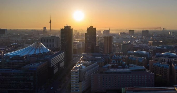 Skyscrapers on Potsdamer Platz. Bird's-eye view. Potsdamer Platz is an important public square and traffic intersection