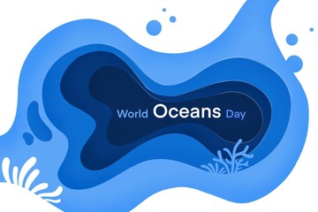 World oceans day ,stop ocean plastic pollution with  paper art style, sea animals  underwater,animal and environment protection concept, 3d paper cut texture