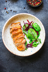 duck breast fillet salad, Menu concept food background keto or paleo diet. top view. copy space for text 