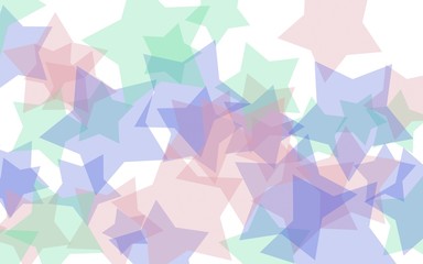 Multicolored translucent stars on a white background. Red tones. 3D illustration