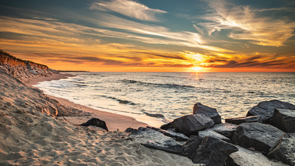 Colorful sunrise over the beach at Holgate, NJ