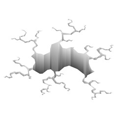 Earthquake cracks. Hole effect and cracked surface. Hole in ground with cracking and earth destruction cracks isolated vector cartoon. Vector illustration