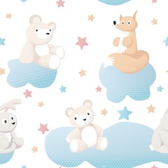 Animal kid characters baby textile design vector seamless background