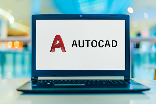 Laptop computer displaying logo of AutoCAD