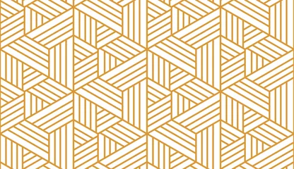 Behang Abstract geometrisch patroon met strepen, lijnen. Naadloze vectorachtergrond. Wit en goud ornament. Eenvoudig rooster grafisch ontwerp © ELENA