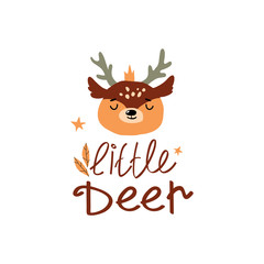 Deer Head with Antlers and Inscription Doodle Vector Illustration