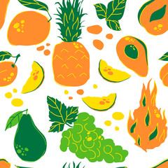 Fruit and Berries Doodle Vector Seamless Pattern