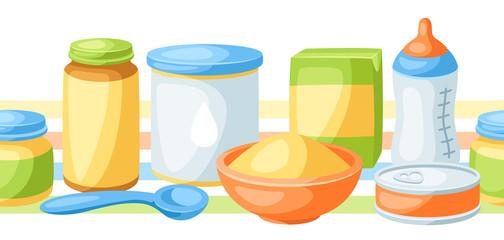 Seamless pattern with baby food items.