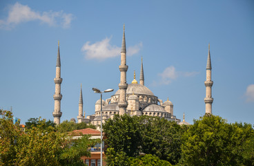 Fototapeta na wymiar Exterior view of the Sultanahmet Mosque or the Blue Mosque in Istanbul, one of the most famous Turkish sights