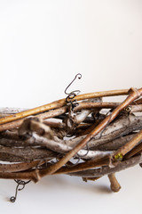 handmade wreath made of twigs, eucalyptus and cotton