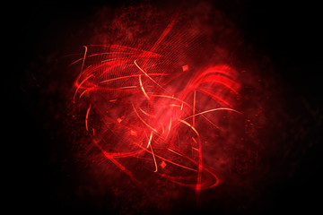 Bright red glowing elements on a black backdrop. Beautiful colorful abstract background.