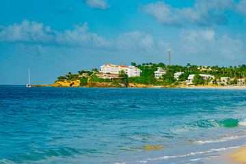 tropical beach panorama Anguilla island Caribbean sea