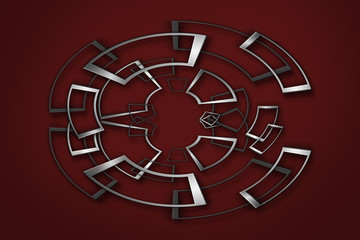Abstract metallic silver pattern on a red background. 3d illustration.