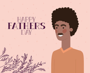 Happy fathers day text man cartoon and leaves vector design