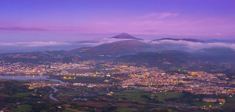 View from Txingudi bay and Bidasoa river between Irun, Hondarribia and Hendaia at the Basque Country.