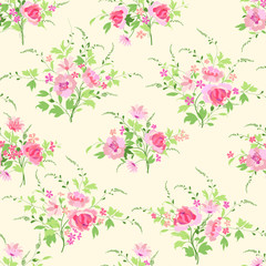Fototapeta na wymiar Floral seamless pattern. Flourish tiled background with flower rose bouquets. 