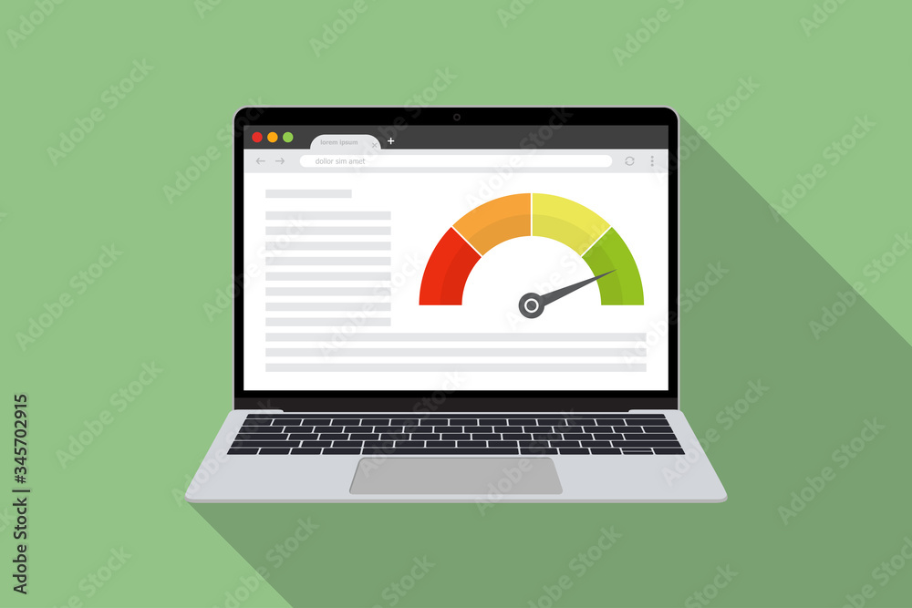 Poster laptop with speed test internet power in a flat design