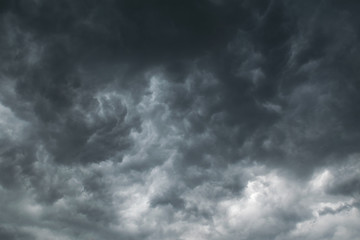 Panorama of the heavy storms, dark clouds going to rain.
