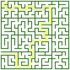 Green square maze (20x20) with help on a white background