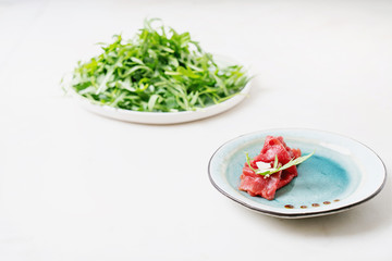 Marbled beef carpaccio.