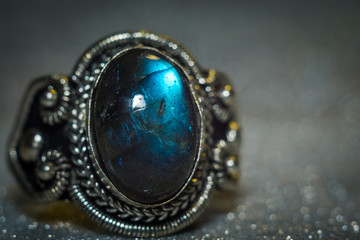 Silver ring with labradorite