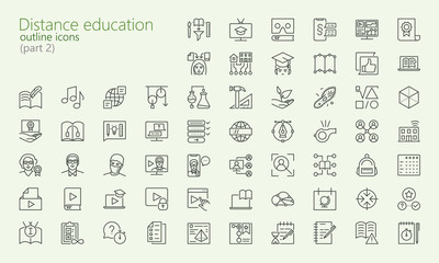 Distance learning outline iconset (part 2) for web, mobile app, presentation and other. Was created with grids for pixel perfect.