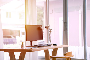 Horizontal no people shot of contemporary workspace interior in modern office or at home